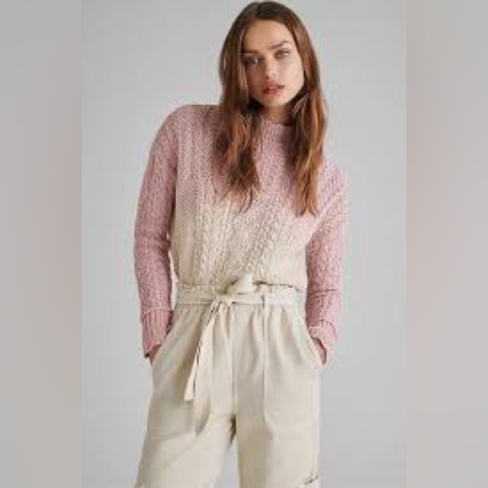 Anthropologie‎ Marcy Dip Dye Cable Knit Sweater Pink Ombre XS